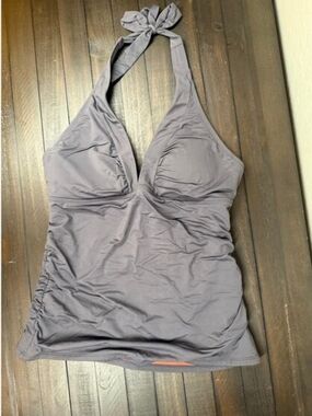Athleta Gray Halter Tankini Swim Top size M Tall